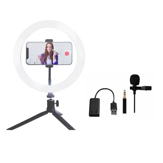 Kit Ring Light 38cm + Microfone Com Clip Vivitar, Ring Ligth 3 Tons e 10 intensidades