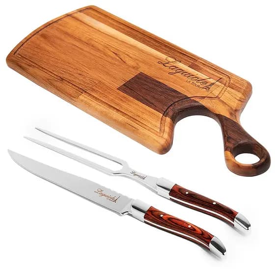 Kit Churrasco Tábua De Carne De Madeira Com Conjunto De Faca e Garfo Aço Inox LAGUIOLE LA TUOR