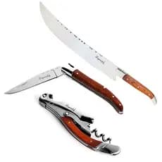 Kit Bar De Luxo Vinho Champanhe Com 3 Peças Saca Rolhas Sabre Faca Dobrável Aço Inox Laguiole LaTour
