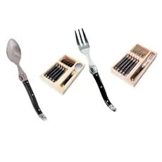 Conjunto De Talheres Sobremesa Garfo e Colher Luxo Laguiole Aço Inox 6 Garfos 6 Colheres Com Bandeja