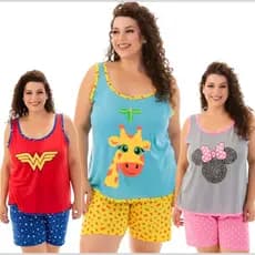 Short Doll PLUS Size Pijama Feminino Regata Verão Personagens LN009