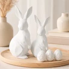 Decorativo Páscoa 2 Coelhos 3 Ovos Minimalista Moderno Enfeite Sala Mesa Escritório Estante Presente