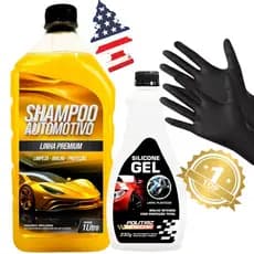 Kit Shampoo Automotivo Profissional Para Carro Rende ate 400 Litros + Revitalizador De Painel de Moto Cheirinho De Carro Luvas Pretas Limpeza Profissional