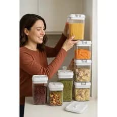 Kit 7 Peças Potes Recipiente Vasilha Cozinha Guarda Grão Bolacha Armazenamento Condimento Conserva