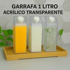 Garrafa 1 Litro Acrílico Transparente Resistente Geladeira Água Suco Leite Chá Multiuso