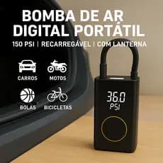 Mini Compressor Bomba de Ar Digital Portatil Calibrador Pneus Preto Rápido Carro Bike Moto