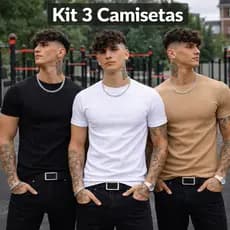 Kit 3 Camiseta Masculina Justa Modelo Americano Canelada Básica Premium Rapper