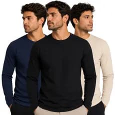 Camisa Masculina Manga Longa Ribana Canelada Básica Segunda Pele Confortável Casual Slim Justa