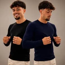 Kit 2 Camisa Masculina Manga Longa Ribana Canelada Básica Segunda Pele Confortável Casual Slim Justa