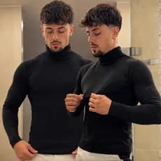 Camisa Masculina Gola Alta Manga Longa Ribana Cacharrel Básicas Segunda Pele Confortável Casual Moda