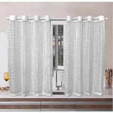 Cortina Branca Para Cozinha Voil Xadrez 2,70 L x 1,40 A Janela Padrão