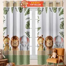 Cortina Safari BABY 3,00 x 2,20 Quarto Infantil (Decoração, Menina, Menino, Bebê, Janela Inteira)