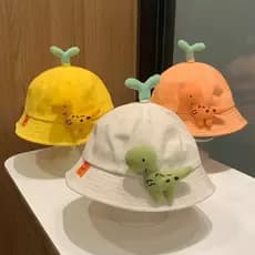 Crianças chapéu moda dos desenhos animados pequeno dinossauro forma balde chapéu de algodão fino meninos meninas criança