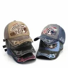 Chapéu novo estilo bordado tubarão Cowboy boné de pico angustiado lavado na moda masculino único boné de beisebol femini