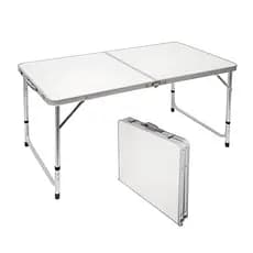 Mesa Dobrável Portátil Alumínio 120x60cm Maleta com Alça  com Tampo MDF e Alça para Camping Branca