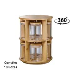 porta tempero kit Organizador de Bambu Giratório Com 10 Potes de Vidro (9515)