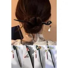 Pauzinho de Cabelo de Madeira Estilo Chinês Jade Coelho Palitos de Cabelo YL