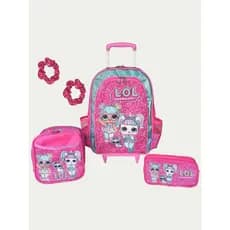 kit mochila de rodinhas LOL Surprise infantil escolar meninas rosa com lancheira térmica estojo de duas divisões