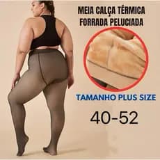 Meia-Calça Translúcida Térmica TFW-01 Tamanho GG Forrada Peluciada Translúcida de Lã Feminina Super Elástica Slim