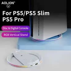 Suporte Base Vertical RGB  PS5 Slim Fat Digital e Pro com Parafuso – Estável e Resistente Mesa Rack
