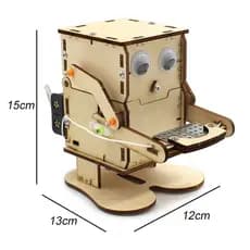 Kit Robô Comedor de Moedas para Crianças, Brinquedo Educativo, Kit de Montagem em Madeira, Faça Você Mesmo (DIY