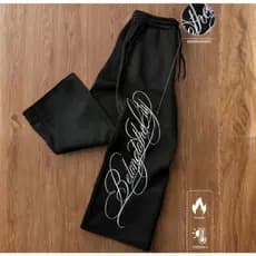 Calça Wide Leg 100% Moletom Belong To The City Masculina Masculina e Feminina Estilo Streetwear Preto Branco e Cinza