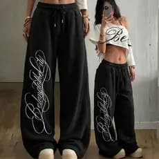 Calça Wide Leg Largona de Moletom Moda Gringa Unissex Belong To The City Estilosa Academia Treino Faculdade e Inverno