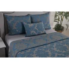 cobre leito casal 4 peças - algodão cobre leito vermelho, azul e palha