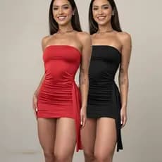 Vestido Feminino Curto Tubinho Com Detalhe na Fenda-Festas, Ano Novo, Natal e Balada