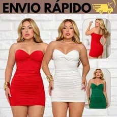 Vestido Feminino Drapeado Tomara que Caia Festa Natal e Ano Novo-Justo e Elegante Curto Colado