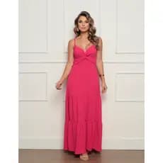 Vestido Longo Decote Trançado com Bojo e Forro Moda Elegante Ano Novo