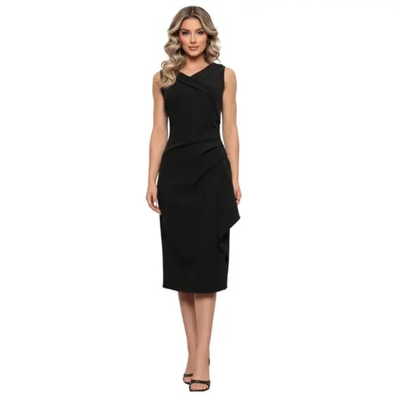 Vestido Feminino Longo com Fenda e Zíper Acinturado Midi Festa Madrinha Drapeado Chic