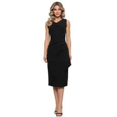 Vestido Feminino Longo com Fenda e Zíper Acinturado Midi Festa Madrinha Drapeado Chic