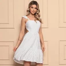 Vestido Curto Moda Feminina Frente Única com Laço – Recorte Cintura e Bojo Embutido