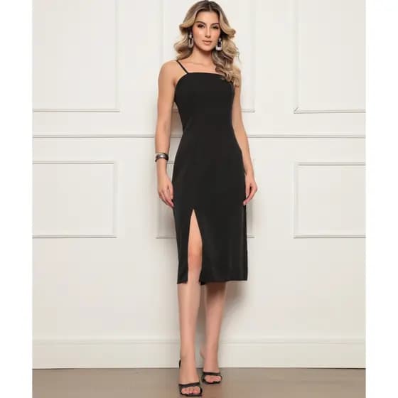 Vestido Feminino Casual Longo Soltinho Alcinha Fenda Festa Luxo