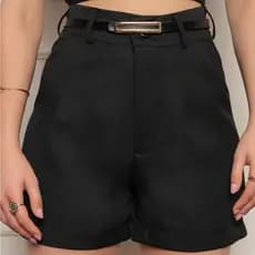 Short Feminino Alfaiataria Cinto Bolso Lançamento Tendência
