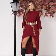 Vestido Longo Casual Feminino Liso Manga Longa Moda Inverno
