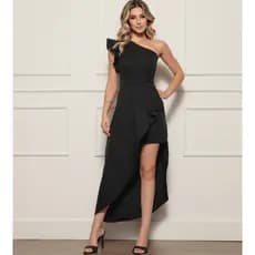 Vestido Longo Festa Madrinha Luxuoso com Fenda Ombro Único Elegante