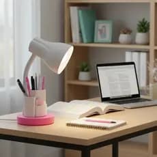 Luminária Abajur de Mesa Escrivaninha Decoração Escritório Estudo Porta Lápis Caneta Rosa Pink