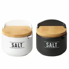 Saleiro De Porcelana Com Colher Tampa Bambu 290ml Manhattan Hauskraft Porta Sal
