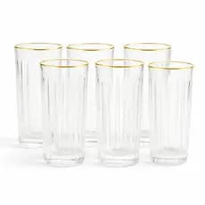 Jogo 6 Copos Altos Com Borda Dourada Em Vidro 370ml Bebidas