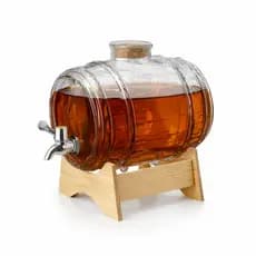 Barril Para Cachaça Vinho Licor em Vidro Suporte Madeira- 3L