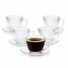 Jogo 6 Xicaras De Café Com Pires Em Vidro Graffiato - 230ml
