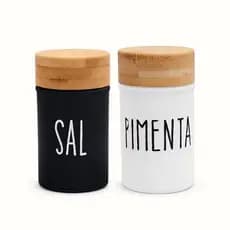 Kit Saleiro Pimenteiro Em Vidro Tampa em Bambu Doha - 80ml