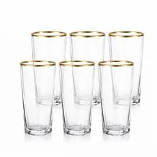 Jogo 6 Copos Transparente 280ml Vidro Borda Dourada para Água e Suco Drinks - Pisa