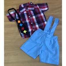 Conjunto São João Masculino Infantil Camisa Xadrez com Short Suspensório Roupsa Junina Infantil Menino São João