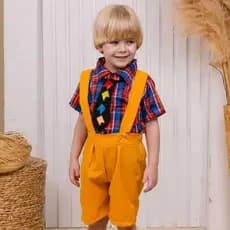 Conjunto Suspensório Infantil Xadrez São João Roupa Junina Bebê Menino Roupa Masculina São João Infantil MêsVersário