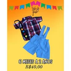 Conjunto Junino Suspensório + Camisa Xadrez Infantil Masculina Roupa de São João Bebê Conjunto São João Mês Versário