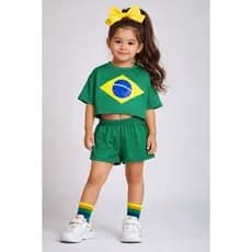 Conjunto Overcize Feminino Infantil Temático Roupa de Menina Infantil Verde e Amarelo