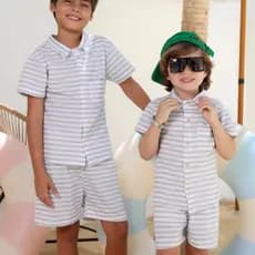 Conjunto Infantil Masculino Guilherme Tricot Listrado Roupa de Verão Infantil TRICÔ Conjunto Kids Menino
